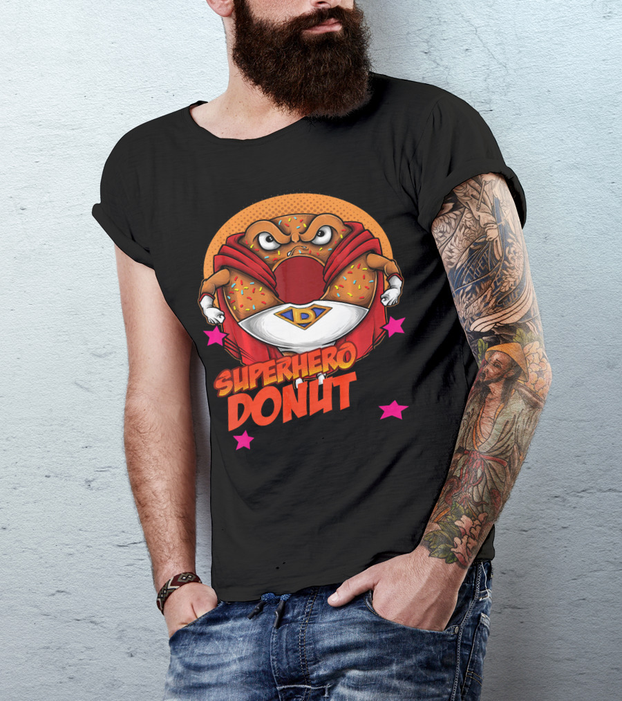 Superhero Donut I Love Donuts SuperDonut Comic Style Fun T-Shirt