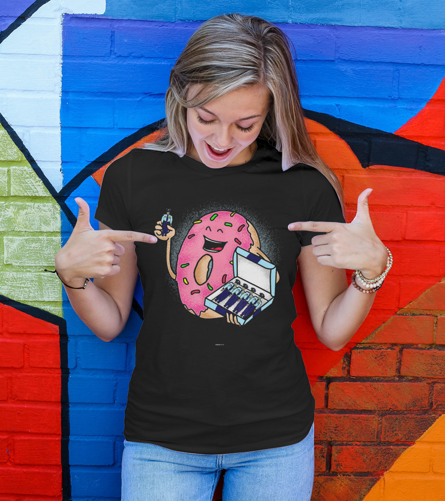 Funny Donut Holding Mini Cops With Sprinkles T-Shirt