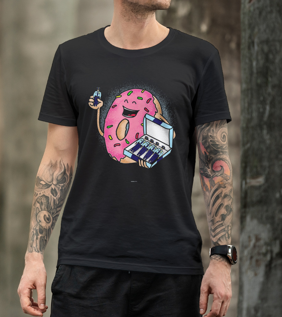 Funny Donut Holding Mini Cops With Sprinkles T-Shirt