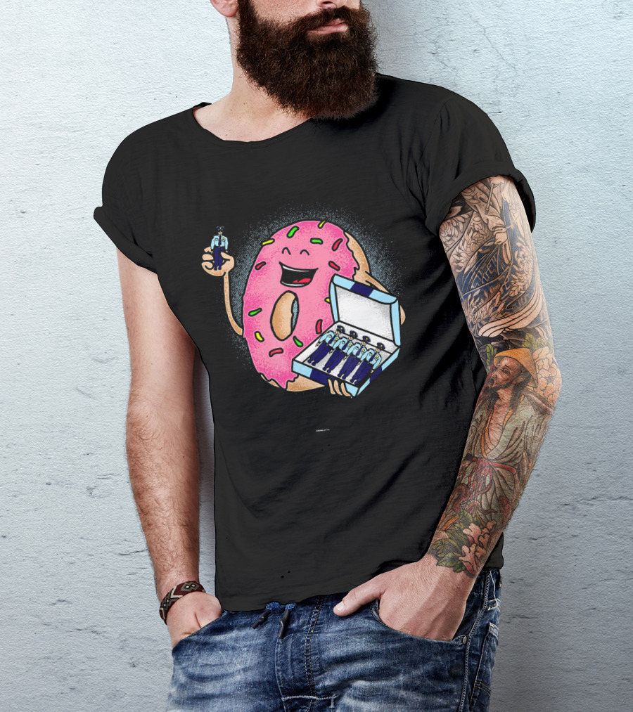 Funny Donut Holding Mini Cops With Sprinkles T-Shirt