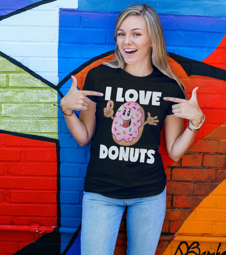 I Love Donuts Funny Vintage Baked Fried Pink Frosted Sprinkles T-Shirt