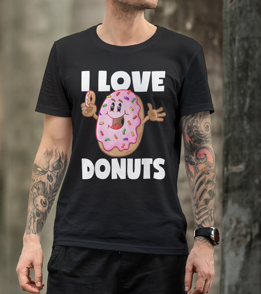 I Love Donuts Funny Vintage Baked Fried Pink Frosted Sprinkles T-Shirt