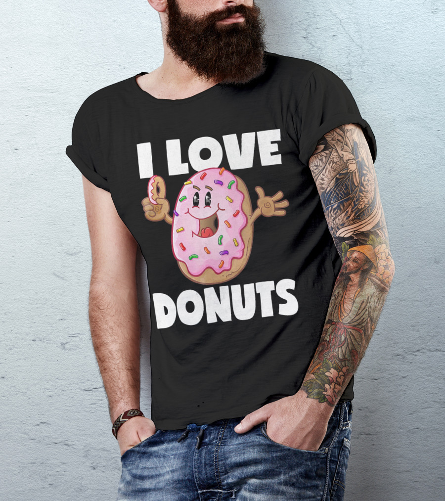 I Love Donuts Funny Vintage Baked Fried Pink Frosted Sprinkles T-Shirt
