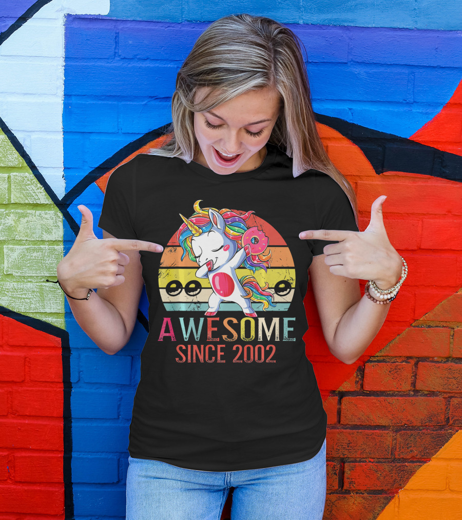 Awesome Unicorn Dabbing Donut Since 2002 T-Shirt