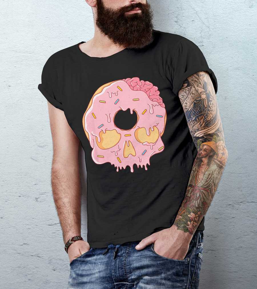 Donut Skull With Sprinkles And Brain Drip T-Shirt