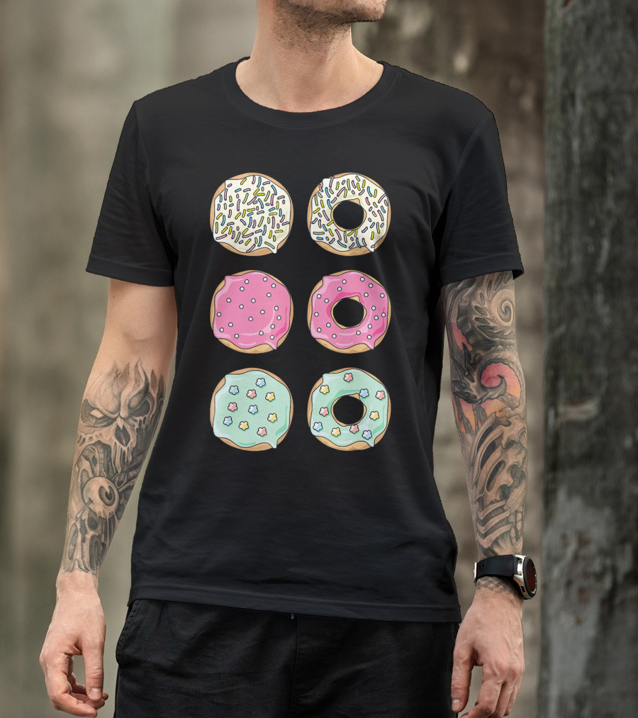 Colorful Pastel Sprinkles Donuts Pink Glaze Floral Shapes T-Shirt