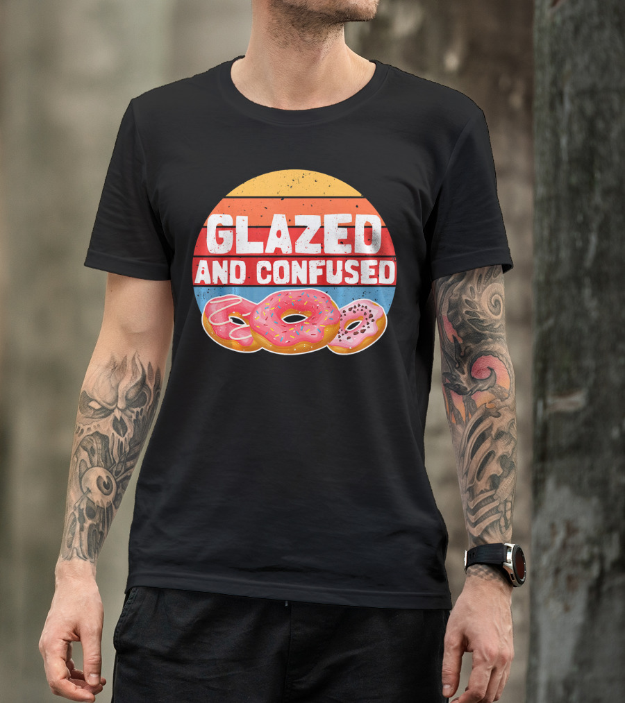 Glazed And Confused Funny Donut Retro Sunset Circle T-Shirt