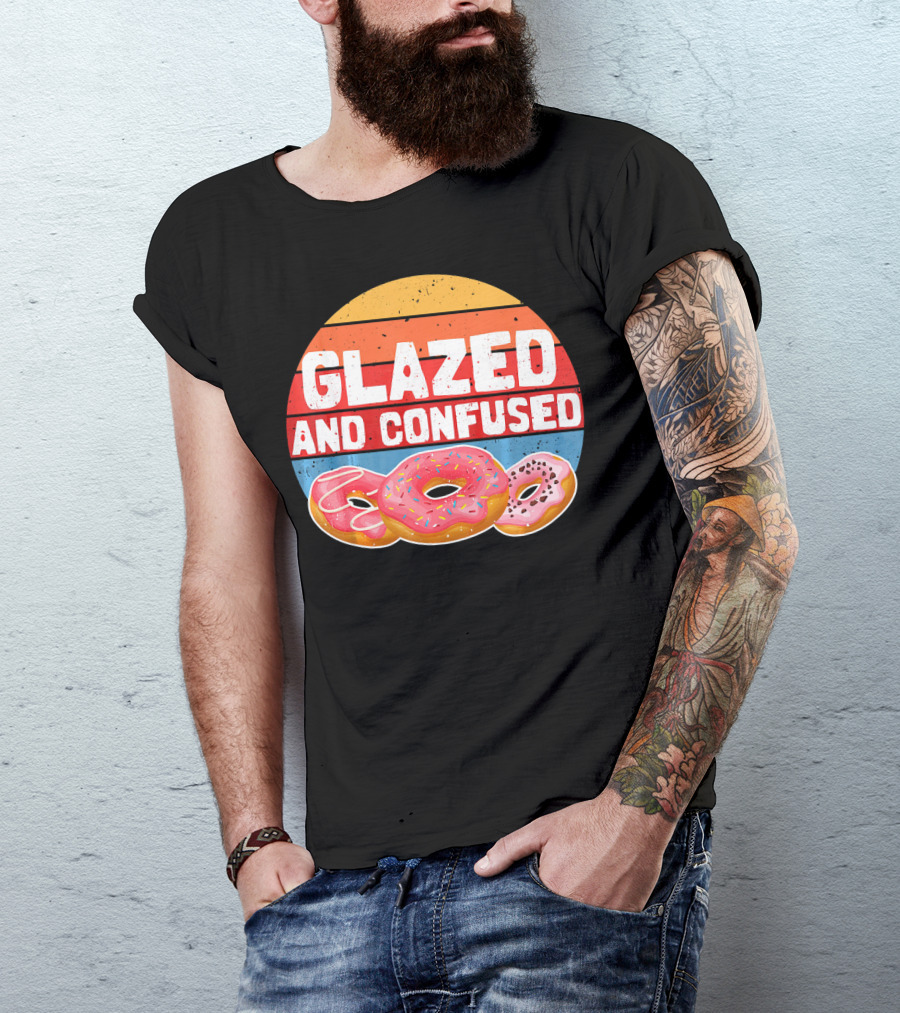 Glazed And Confused Funny Donut Retro Sunset Circle T-Shirt