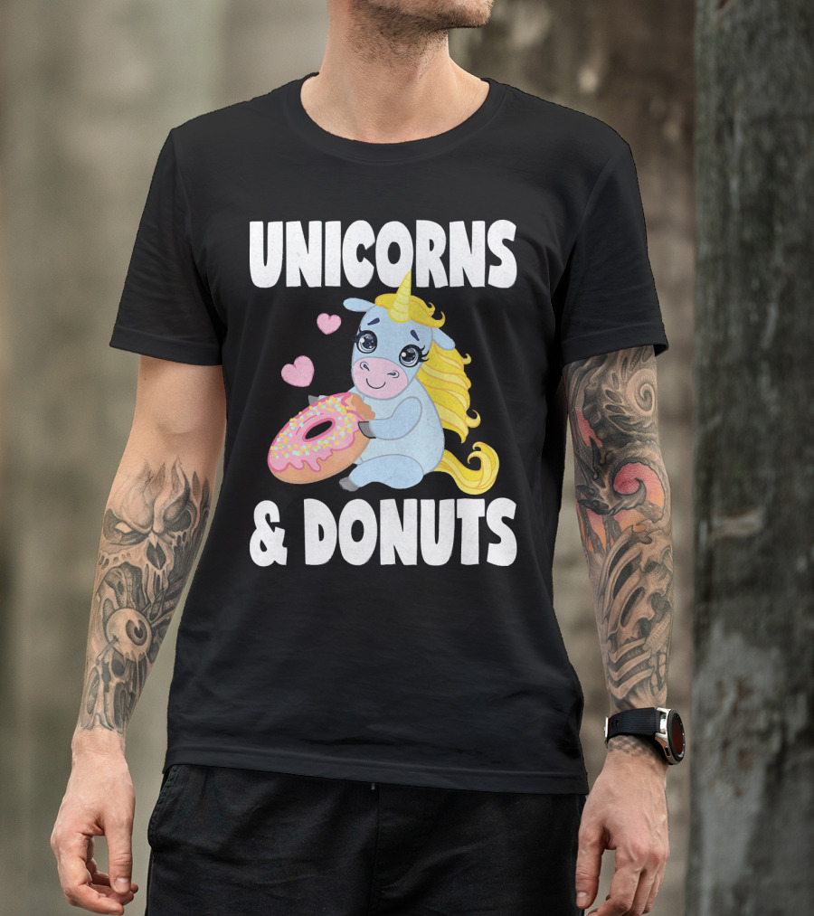 Unicorns And Donuts Cute Vintage Donuts Hearts T-Shirt