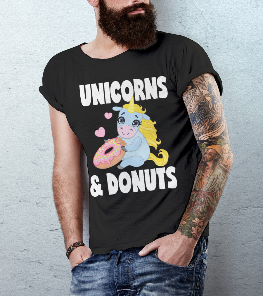 Unicorns And Donuts Cute Vintage Donuts Hearts T-Shirt