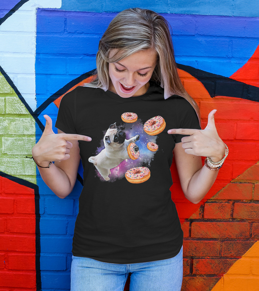 Funny Pug Donut Galaxy Space Dog Adventure T-Shirt