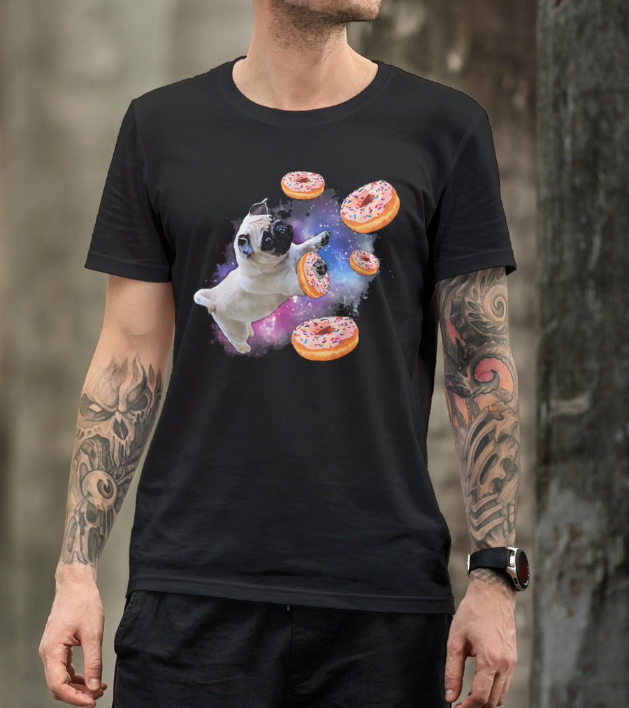 Funny Pug Donut Galaxy Space Dog Adventure T-Shirt