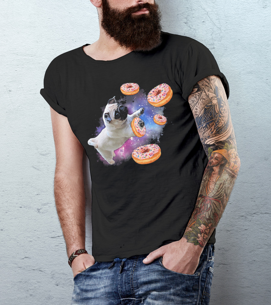 Funny Pug Donut Galaxy Space Dog Adventure T-Shirt