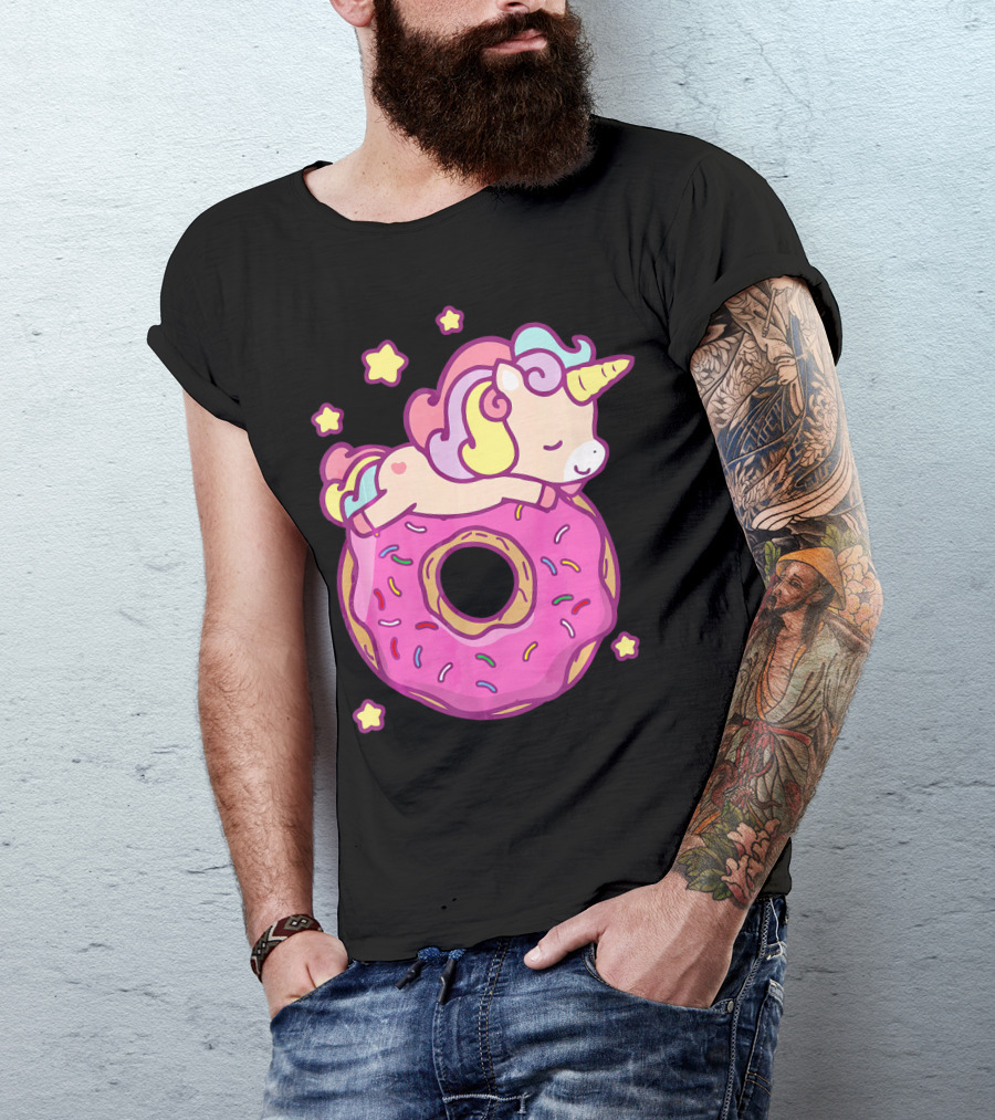 Cute Unicorn Donut Girls Kids Donut Day Sleepy Starry Sprinkle Delight T-Shirt