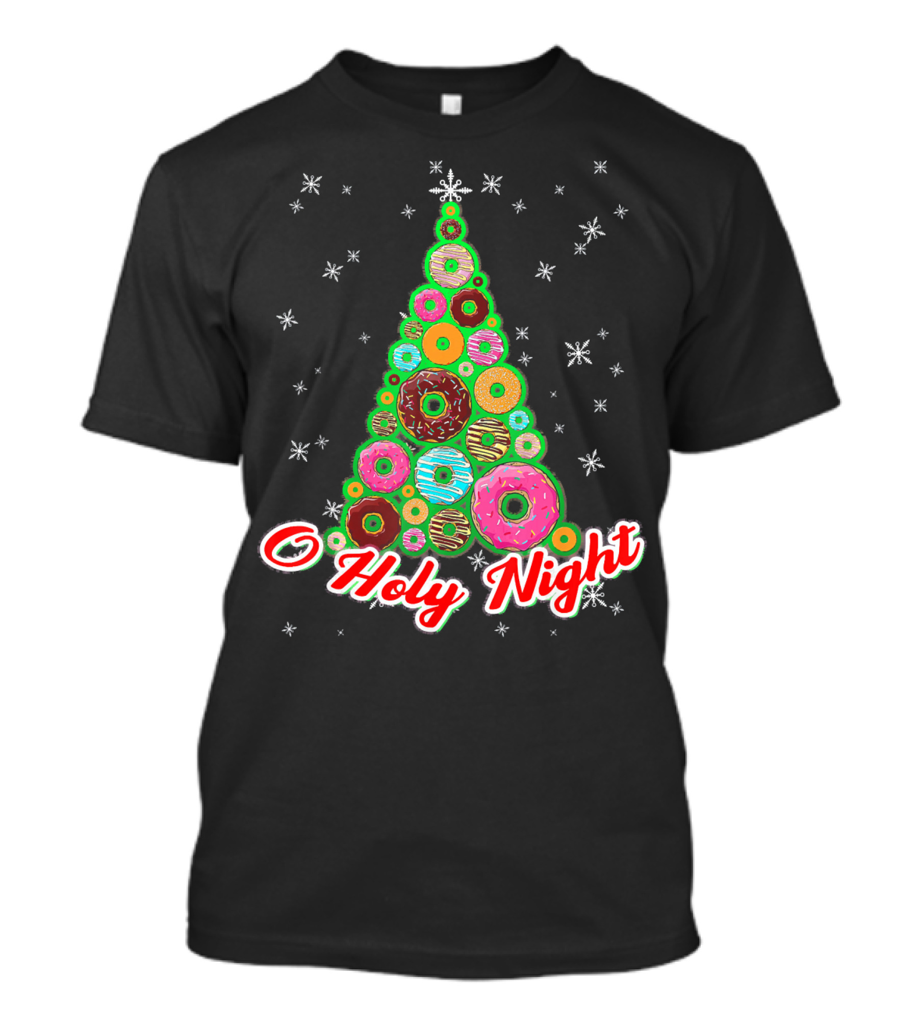 O Holy Night Donut Christmas Tree With Snowflakes T-Shirt