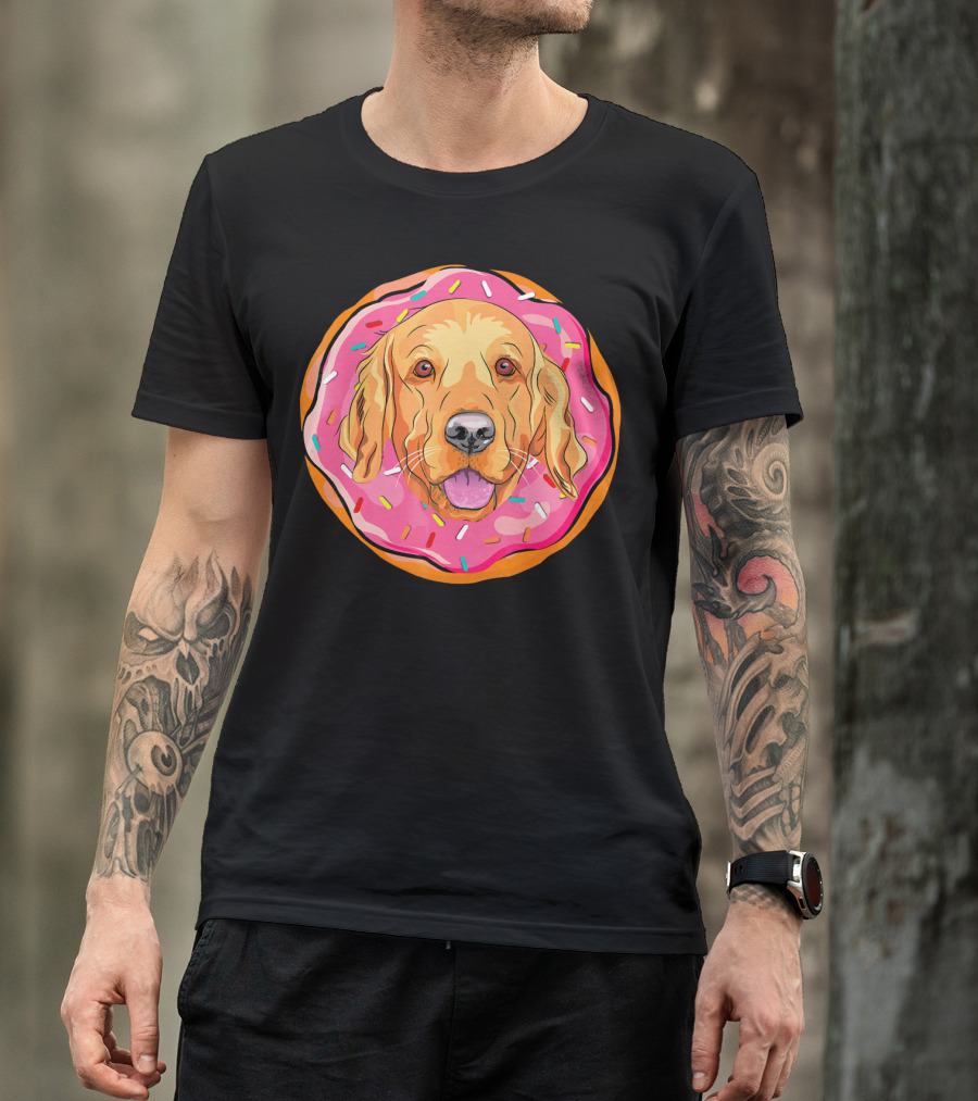 Funny Golden Retriever Donut Dog Face T-Shirt
