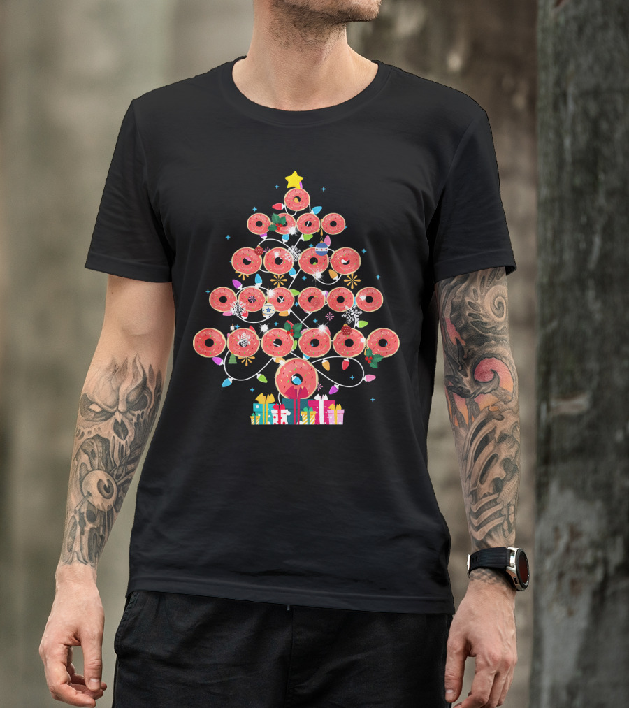 Donut Christmas Tree With Lights And Presents T-Shirt