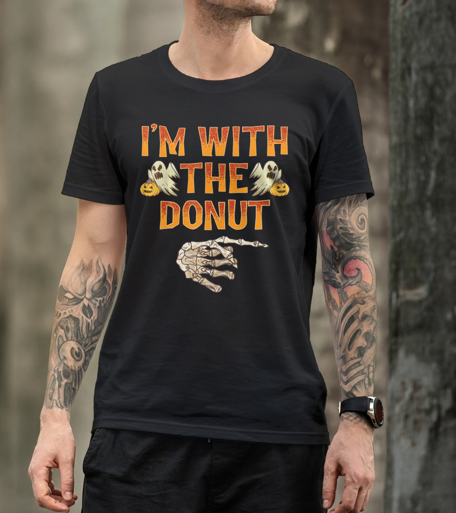 I'm With The Donut Halloween Ghosts Skeleton Hand Pumpkin T-Shirt