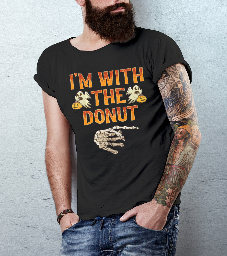 I'm With The Donut Halloween Ghosts Skeleton Hand Pumpkin T-Shirt