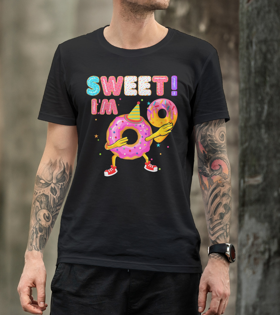 Sweet I'm 9 Years Old Birthday Donut With Sprinkles And Party Hat T-Shirt