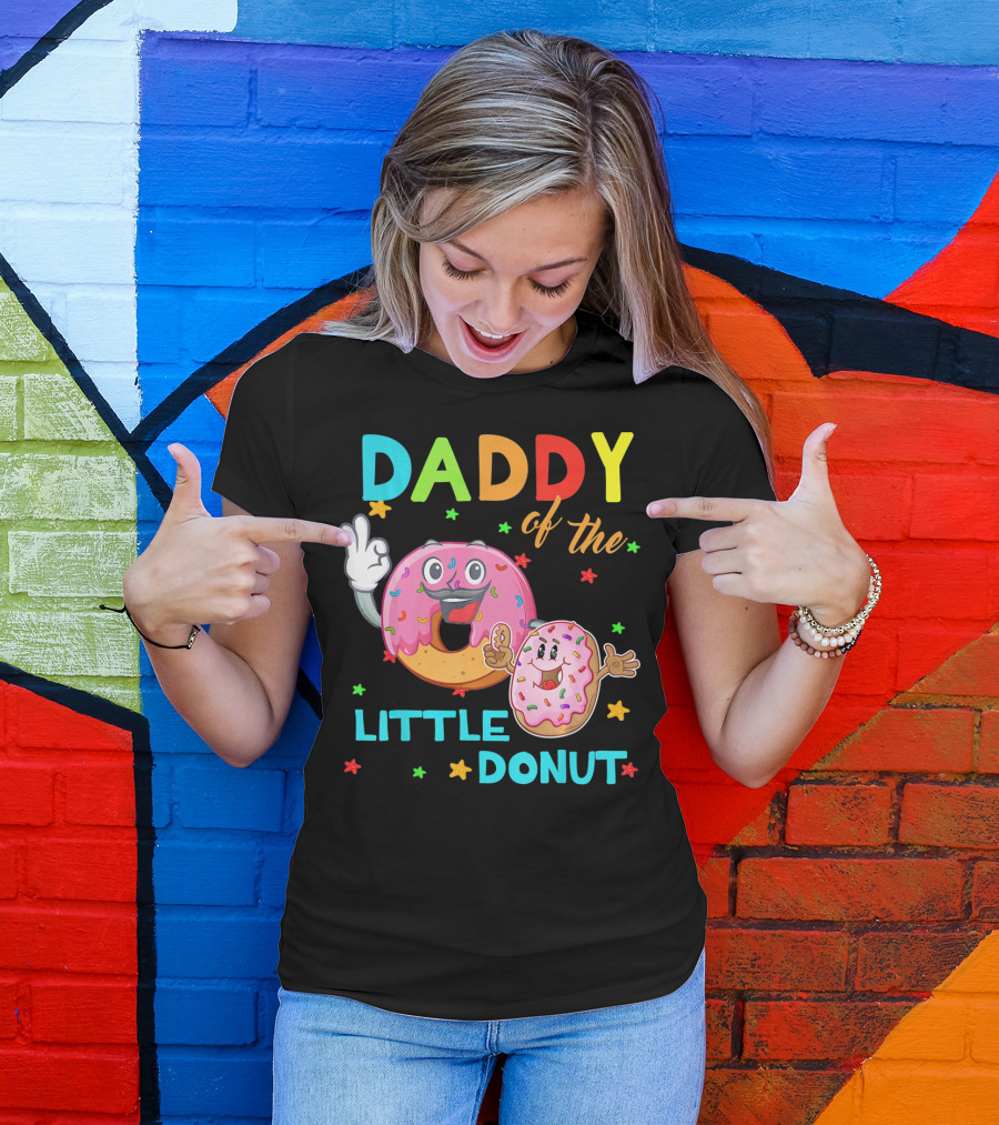 Daddy Of The Little Donut Birthday Celebration With Colorful Cartoon Donuts T-Shirt