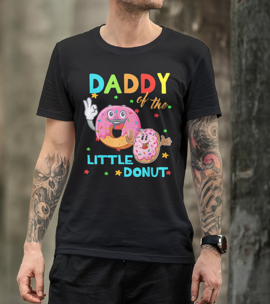 Daddy Of The Little Donut Birthday Celebration With Colorful Cartoon Donuts T-Shirt
