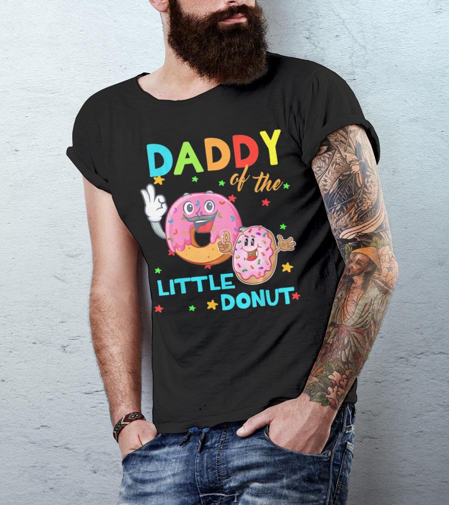 Daddy Of The Little Donut Birthday Celebration With Colorful Cartoon Donuts T-Shirt