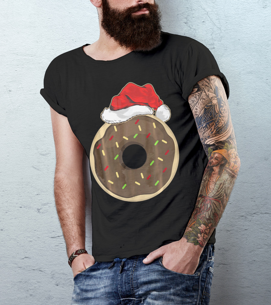 Santa Hat Donut Lover Christmas Treat T-Shirt