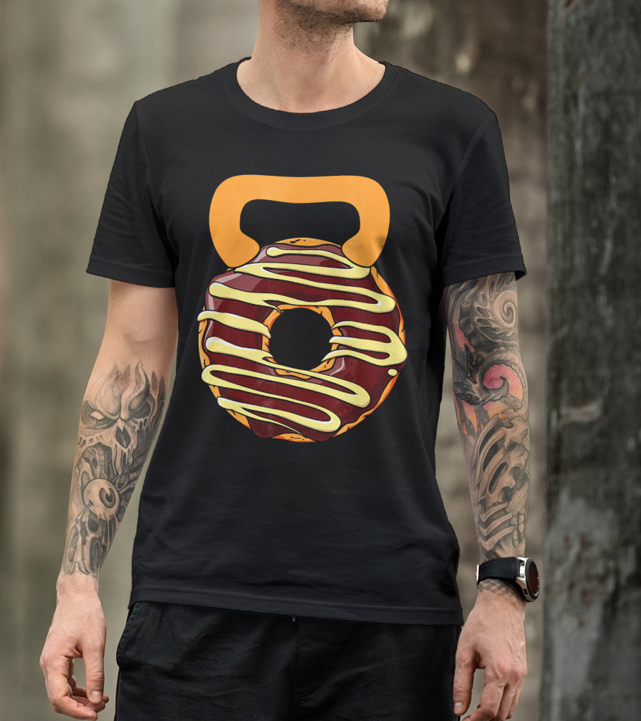 Funny Donut Kettlebell Shape With Chocolate And Yellow Icing T-Shirt