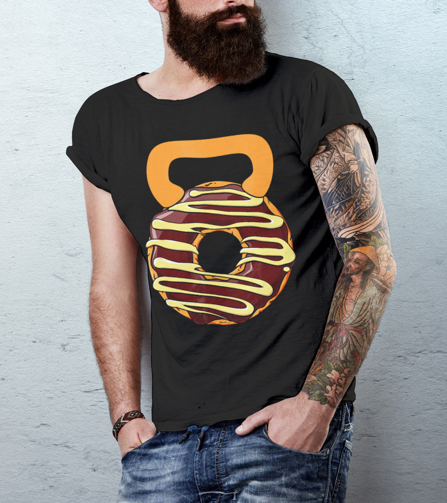 Funny Donut Kettlebell Shape With Chocolate And Yellow Icing T-Shirt