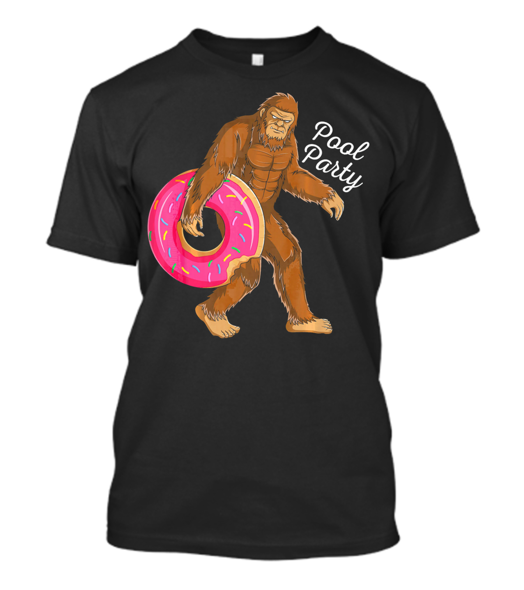 Pool Party Bigfoot Sasquatch With Donut Floaty T-Shirt