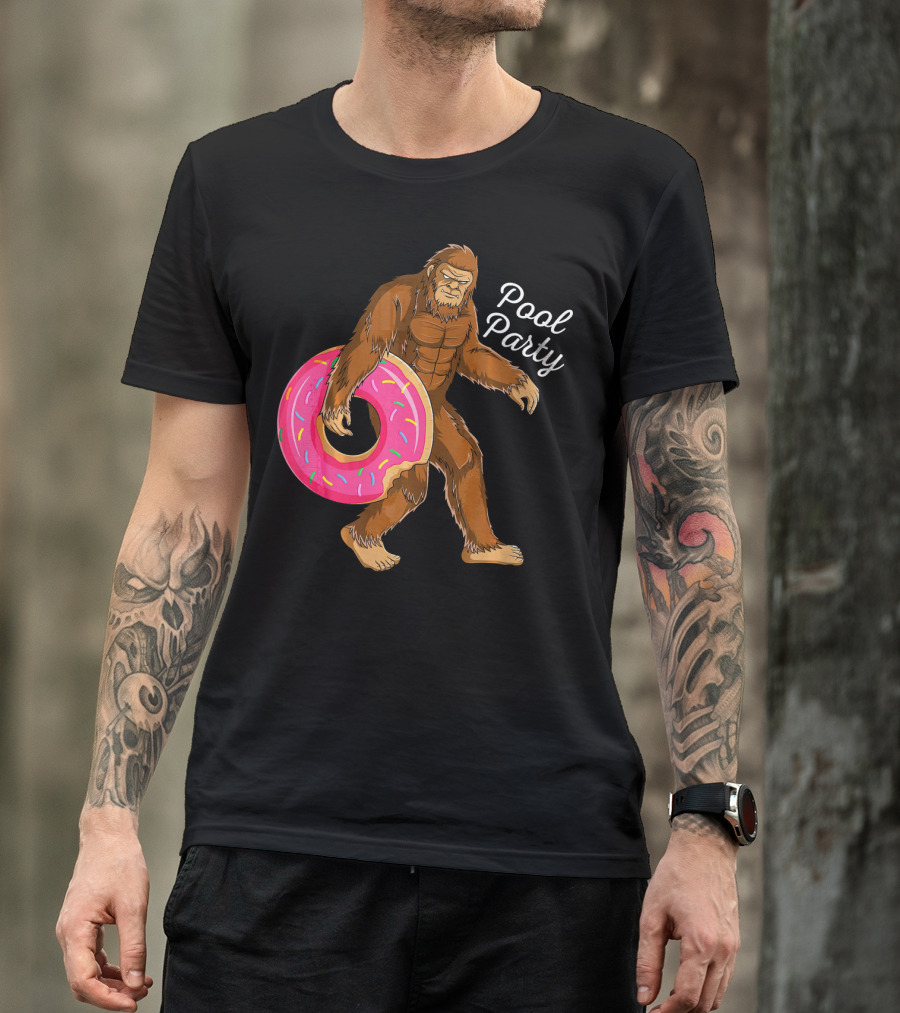 Pool Party Bigfoot Sasquatch With Donut Floaty T-Shirt