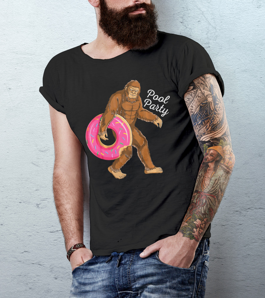Pool Party Bigfoot Sasquatch With Donut Floaty T-Shirt
