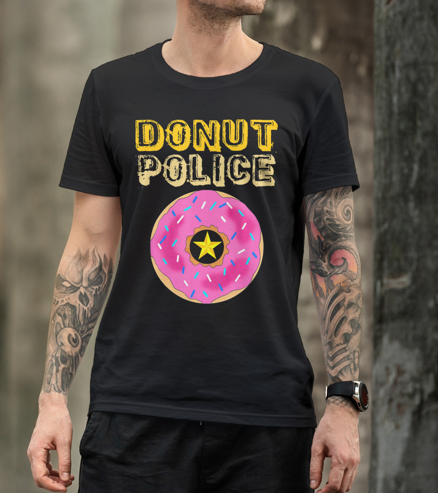Donut Police Funny Doughnut Lovers And Pink Sprinkled Star Badge T-Shirt