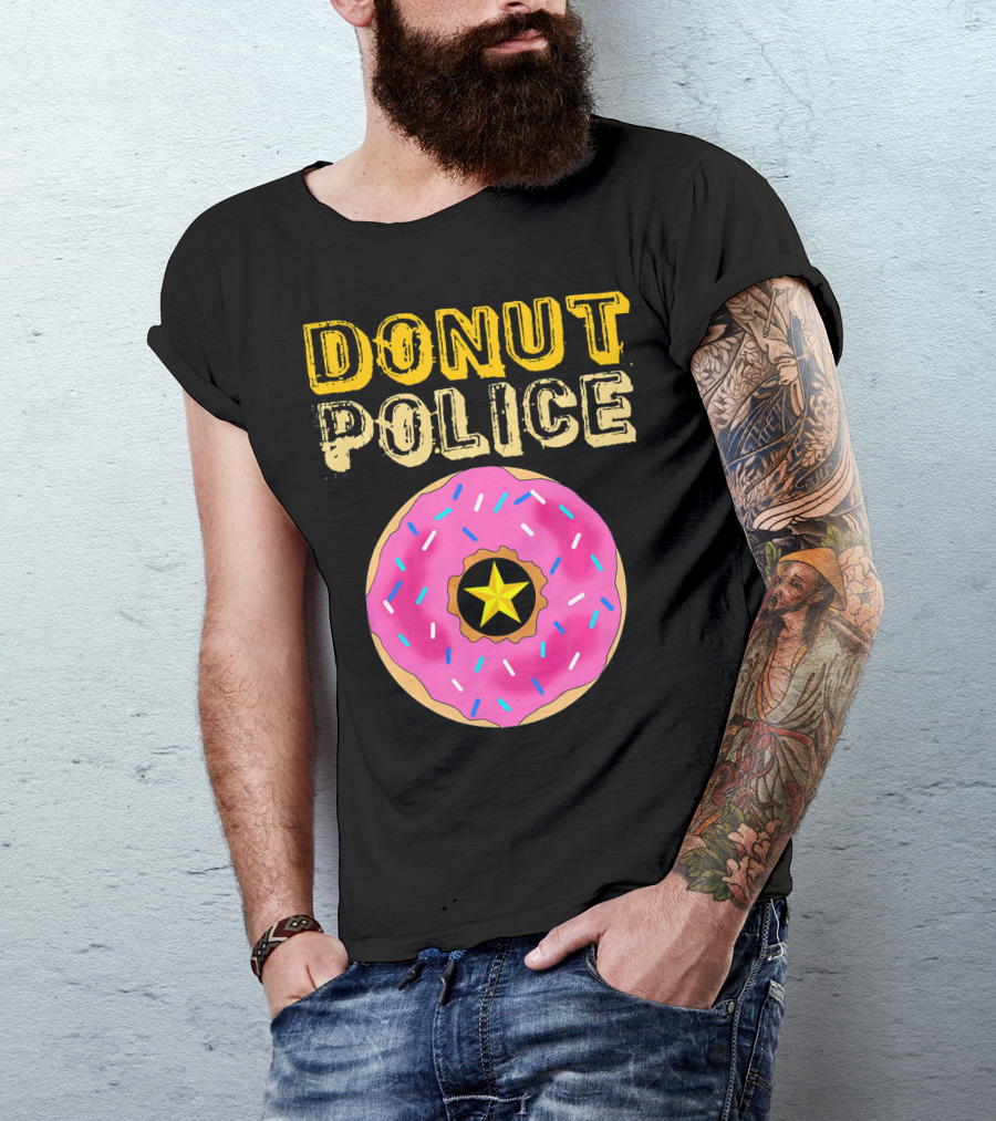 Donut Police Funny Doughnut Lovers And Pink Sprinkled Star Badge T-Shirt