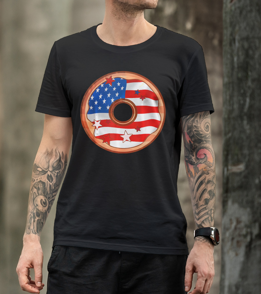 American Flag Donut USA Patriotic Doughnut T-Shirt
