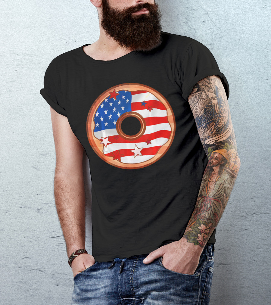 American Flag Donut USA Patriotic Doughnut T-Shirt