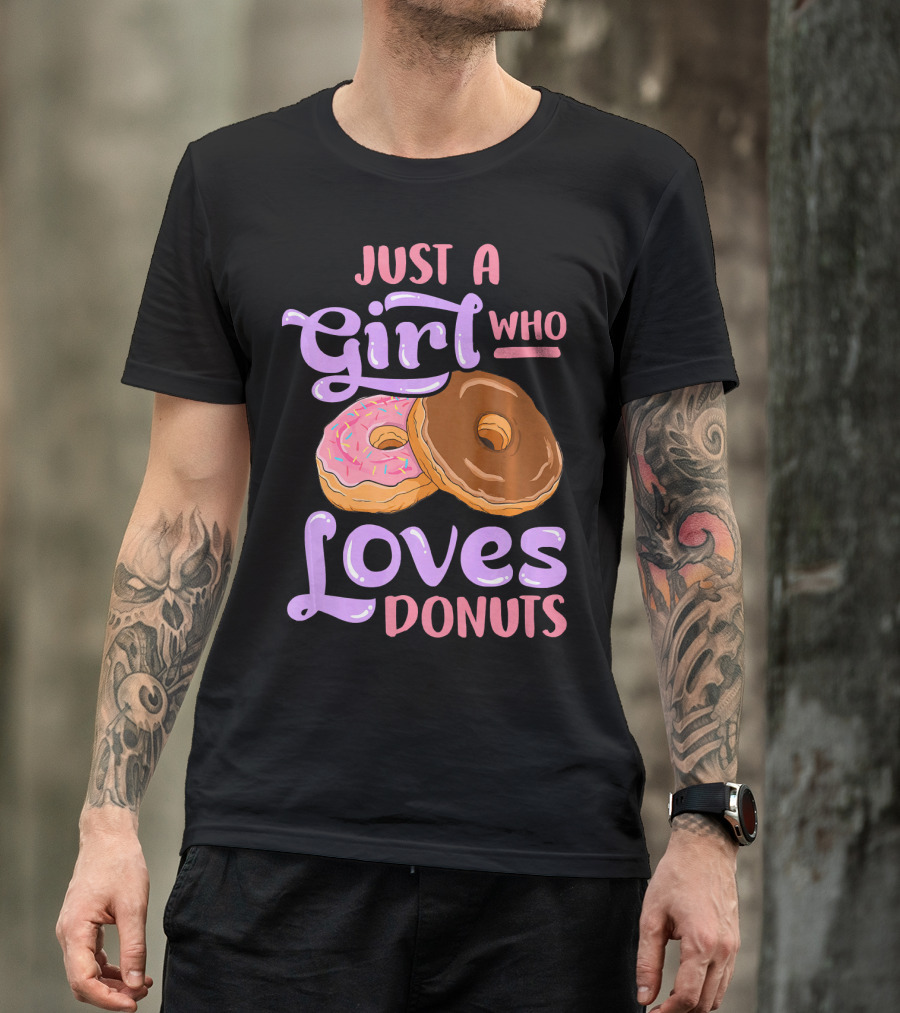 Just A Girl Who Loves Donuts Pink And Chocolate Dougnuts T-Shirt