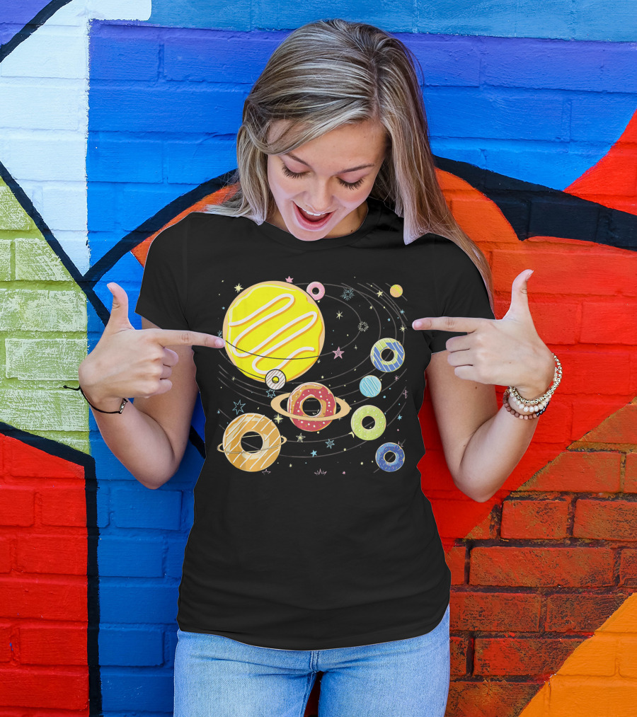 Galaxy Planets As Glazed Donuts Doughnuts With Stars T-Shirt