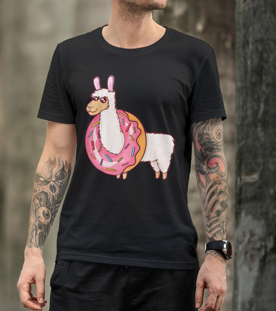 Cute Llama In A Sprinkled Donut Hole Alpaca T-Shirt