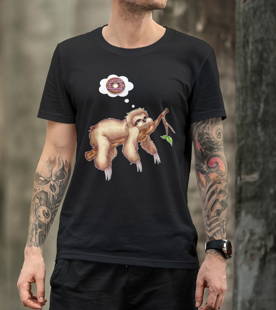 Lazy Sloth Dreaming Of Chocolate Donuts Sleepy Humor T-Shirt