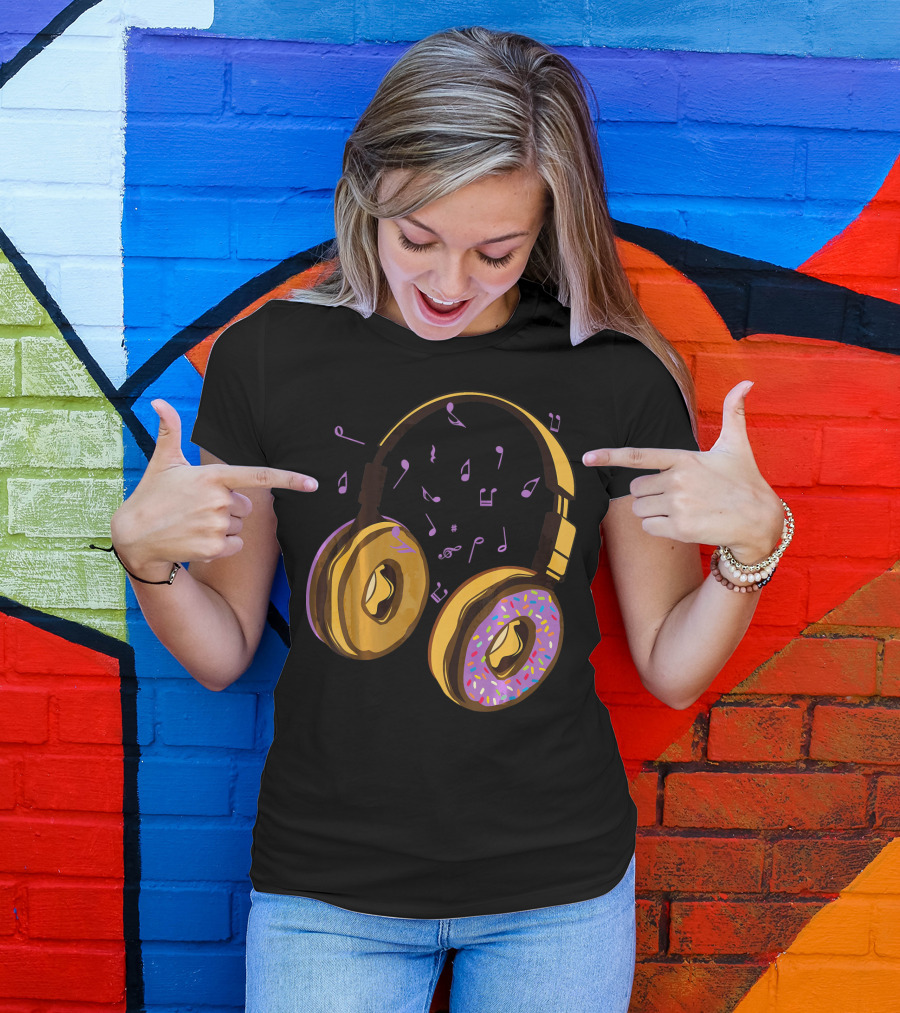 Headphones Donuts With Music Notes Fun T-Shirt