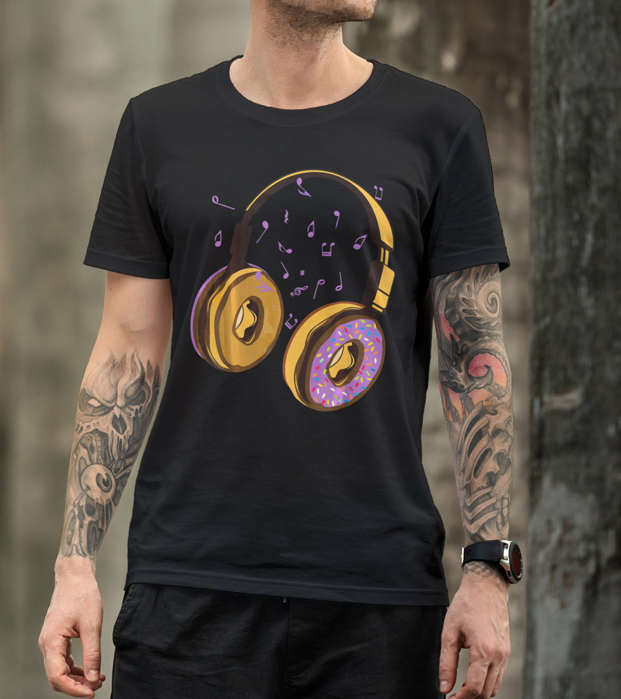 Headphones Donuts With Music Notes Fun T-Shirt