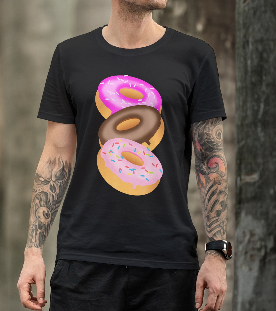 Donuts Doughnut Confection Pink Chocolate Frosted Doughnut Trio T-Shirt