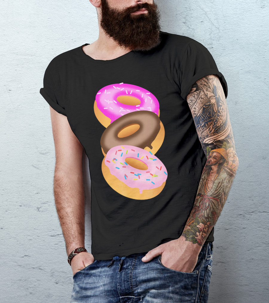 Donuts Doughnut Confection Pink Chocolate Frosted Doughnut Trio T-Shirt
