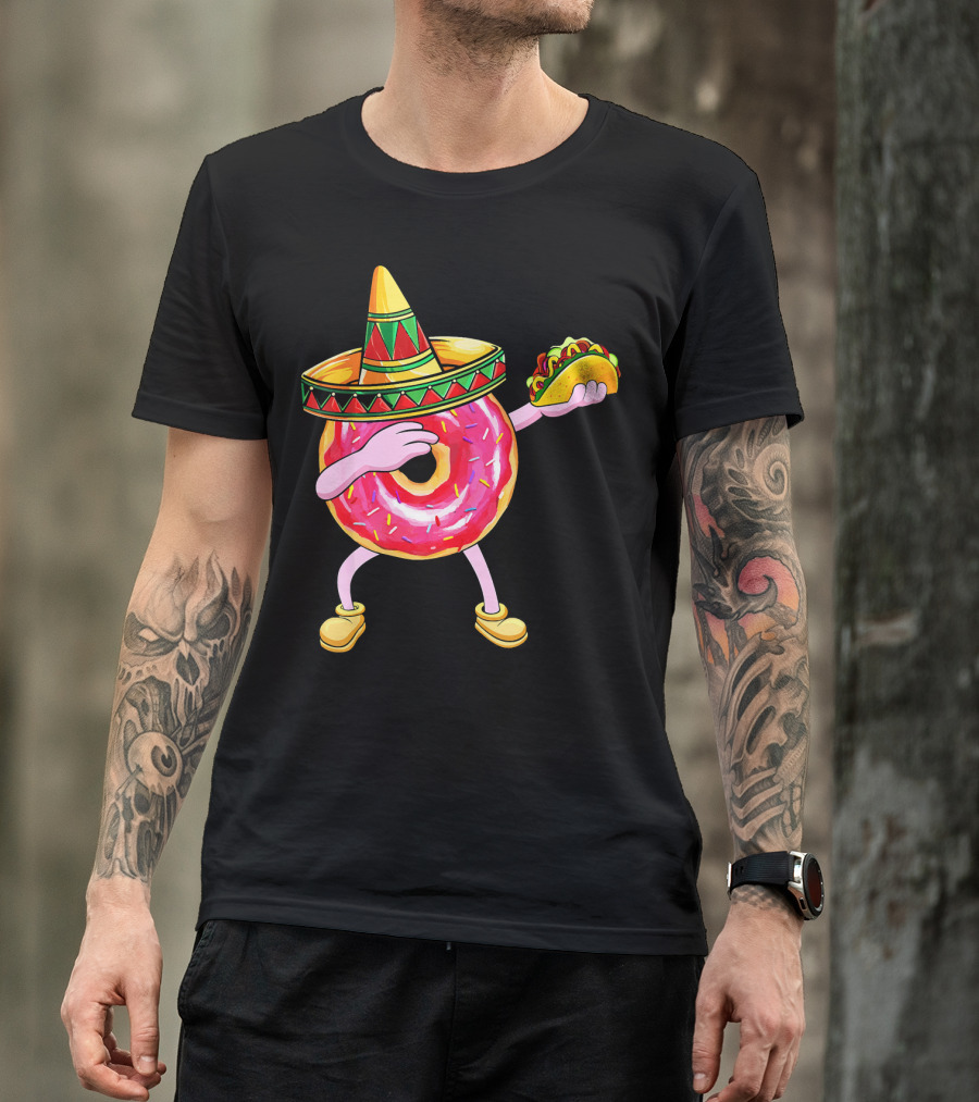 Fun Cinco De Mayo Dabbing Donut Sombrero Taco Party T-Shirt