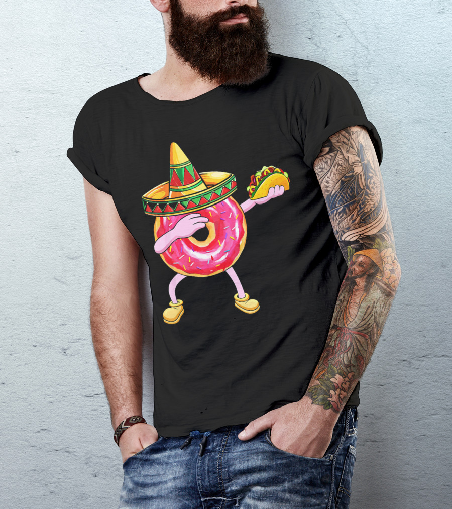 Fun Cinco De Mayo Dabbing Donut Sombrero Taco Party T-Shirt