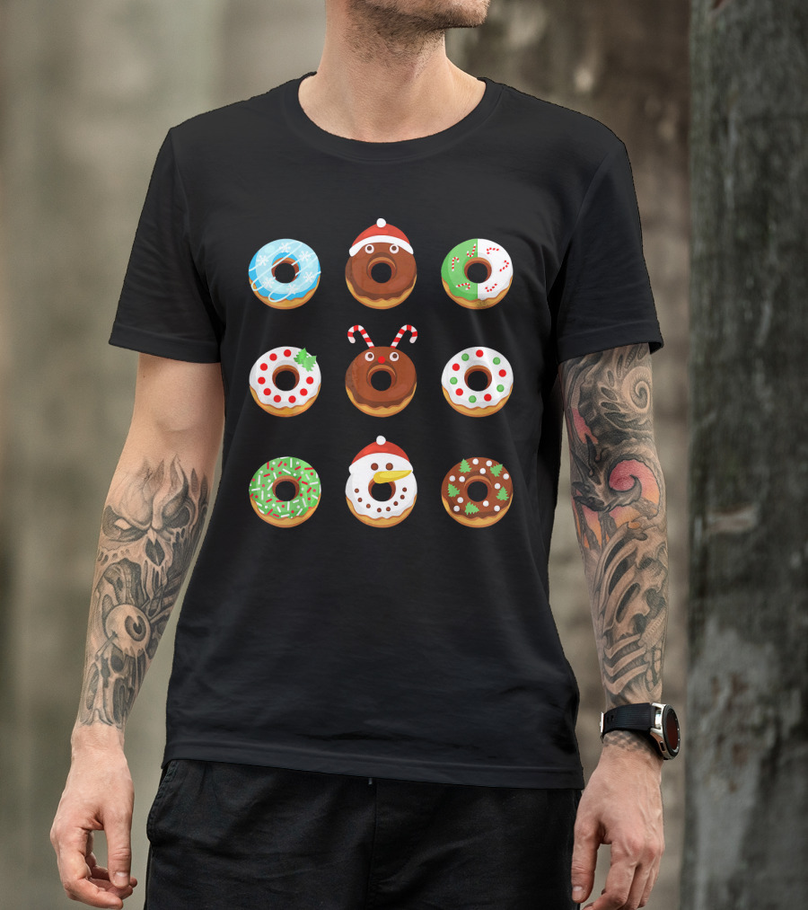 Christmas Donut Snowflakes Santa Candy Canes Holly Wreath Trees Snowman T-Shirt