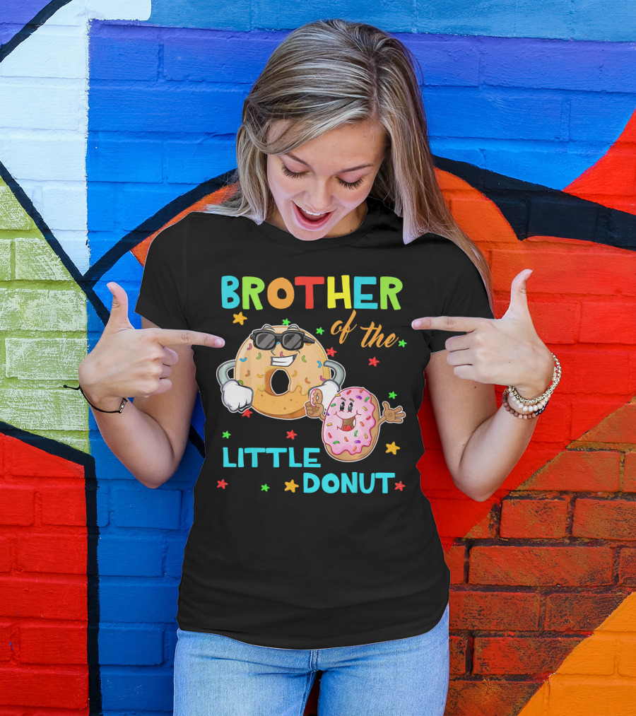 Brother Of The Little Donut With Colorful Stars And Happy Characters T-Shirt