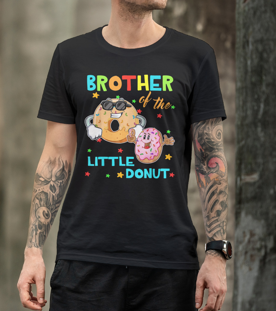 Brother Of The Little Donut With Colorful Stars And Happy Characters T-Shirt